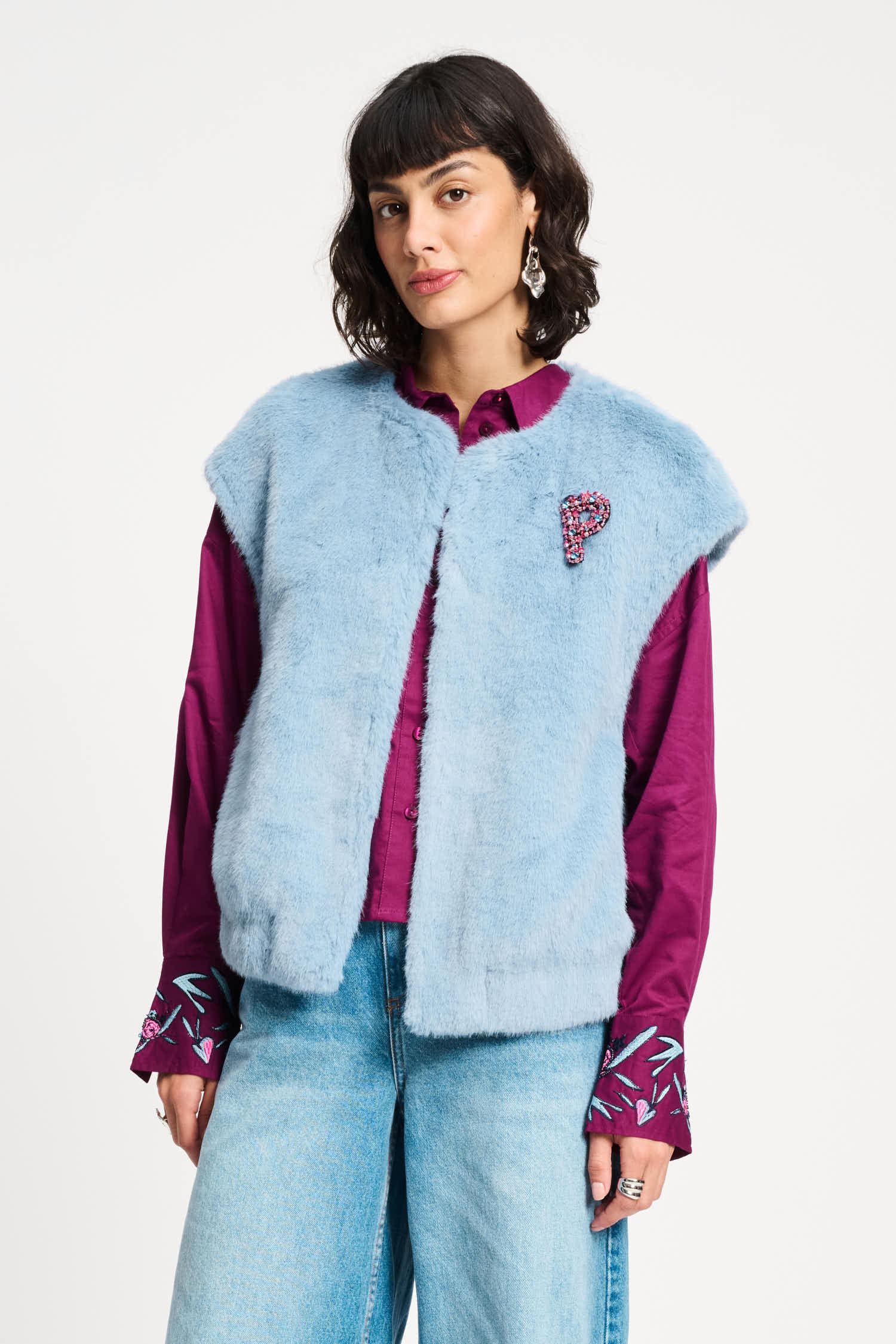 Faux Fur Gilet - Misty Blue