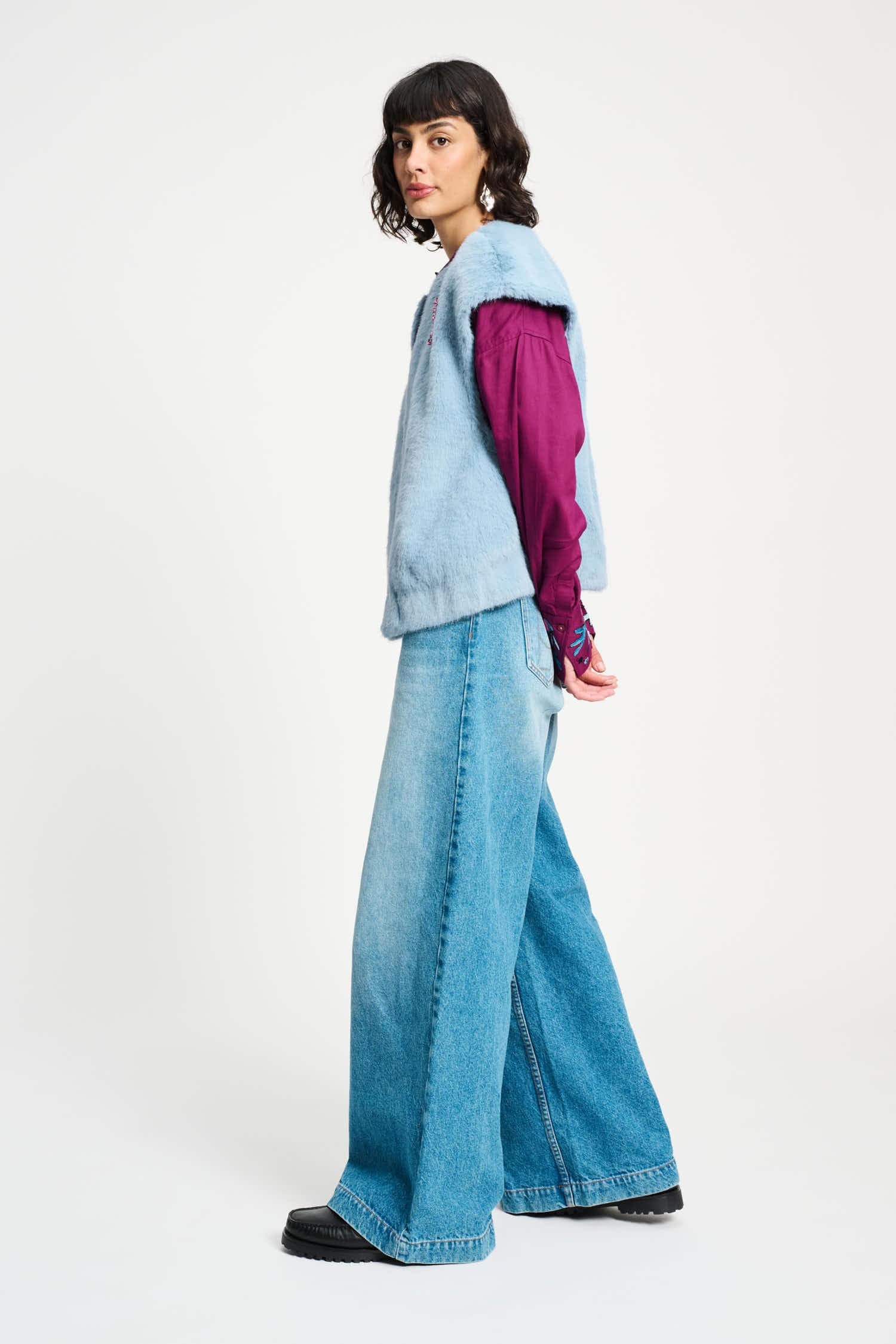 Faux Fur Gilet - Misty Blue