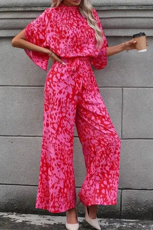 Stylish Rose Leopard Jumpsuit - Loose Fit