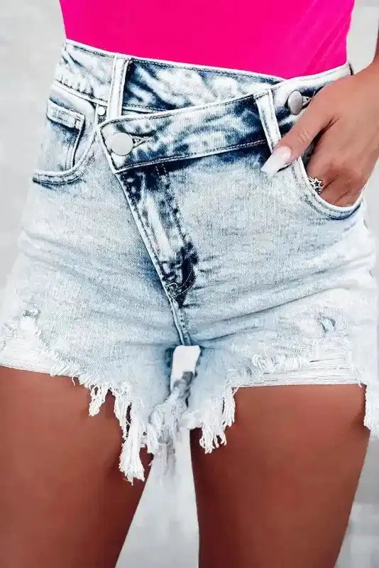 Skyline Fray Crossed Denim Shorts