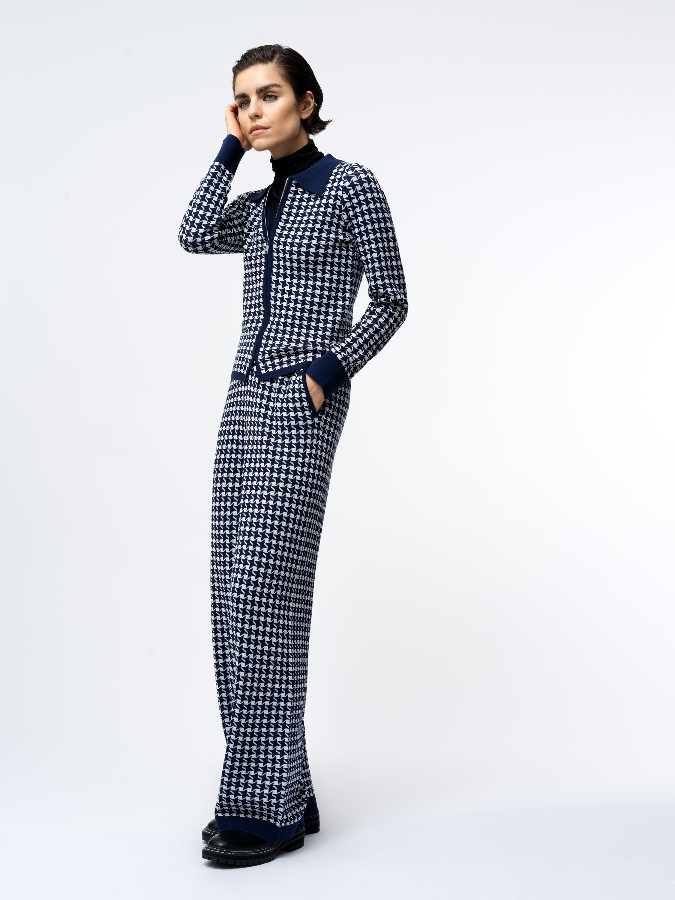 Gloria Jacquard Knit Trouser - Navy