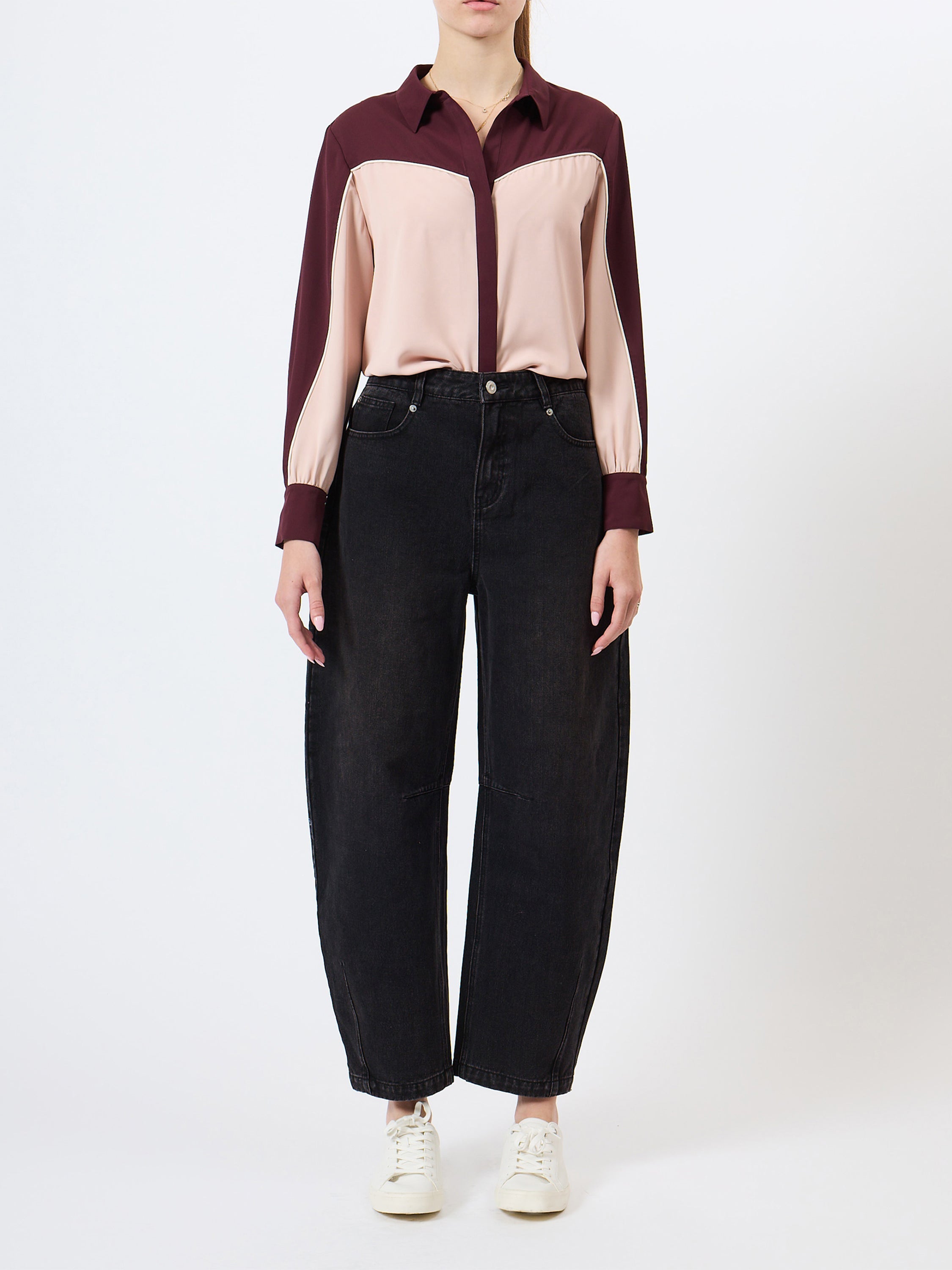 Mindy Crepe Colour Blocked Shirt - Berry/Powder