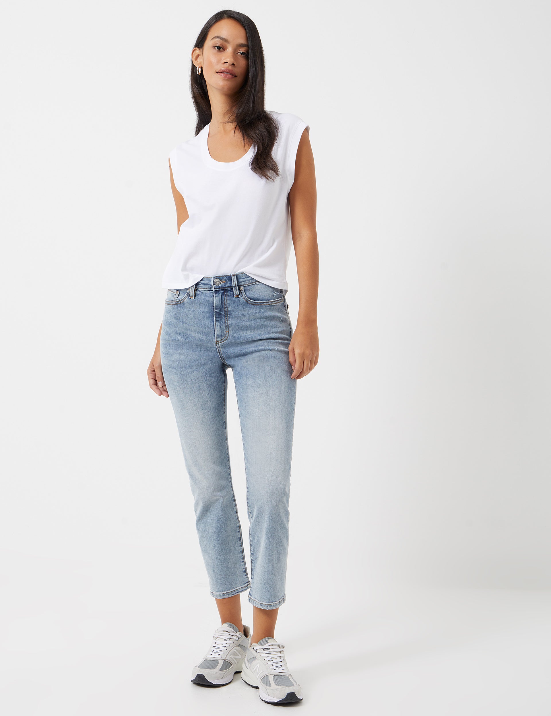 Stretch Cigarette Ankle Jeans - Bleach Wash
