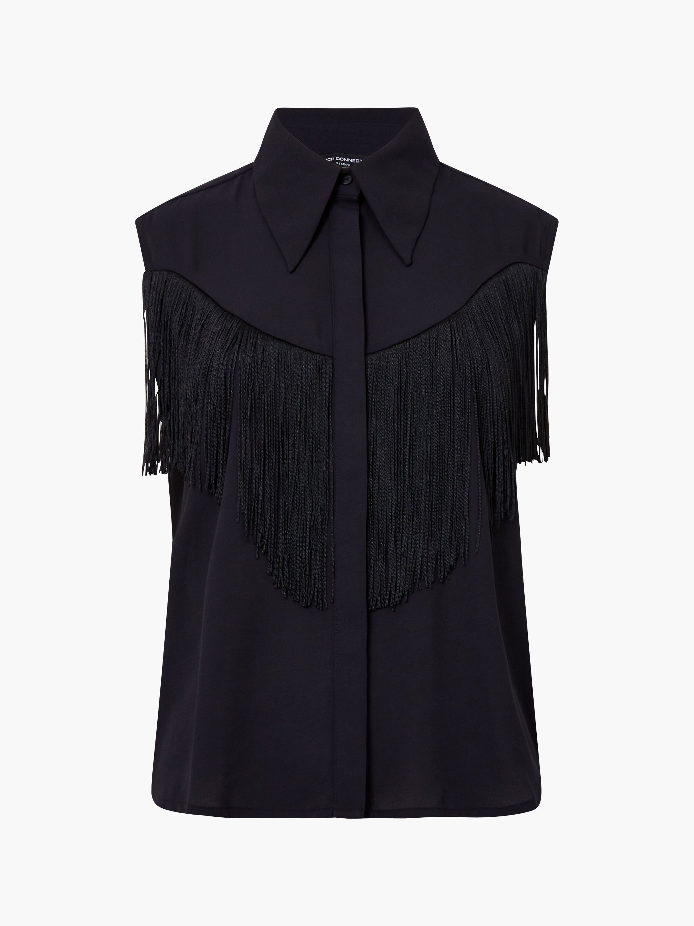 Mila Sleeveless Fringed Top - Black