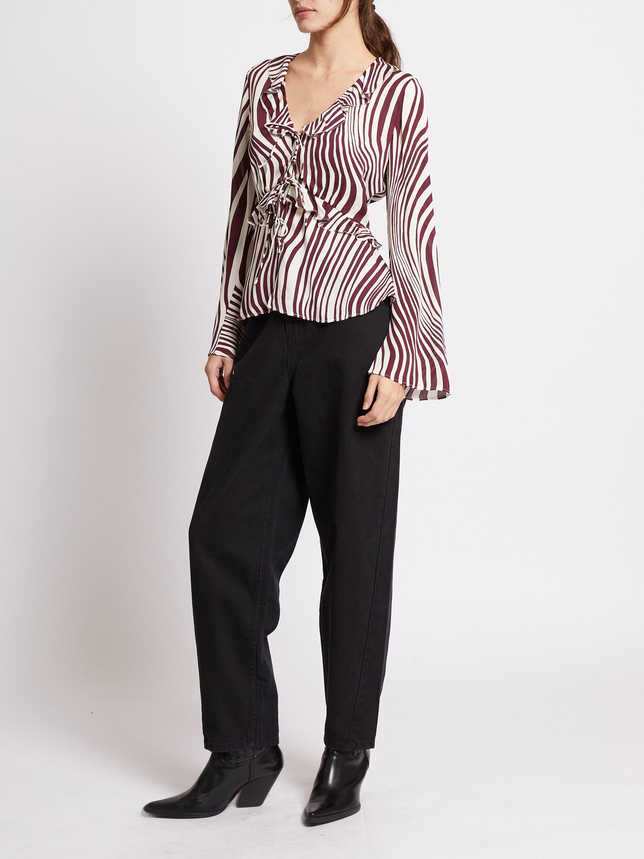 Ziggy Lara Viscose Top - Bordeaux Red/Porcelain
